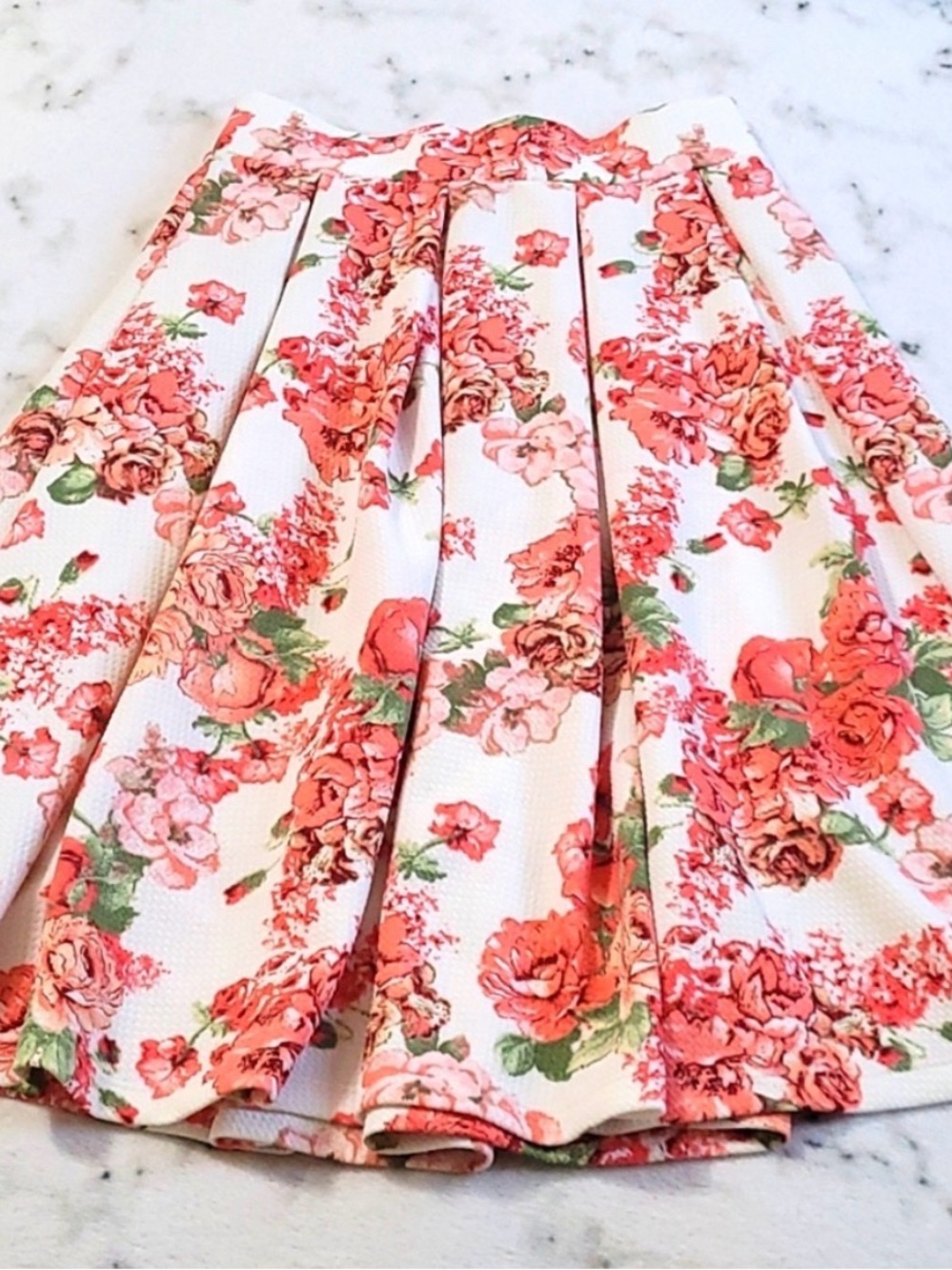 Haute Monde Coral Floral Circle Skirt on White